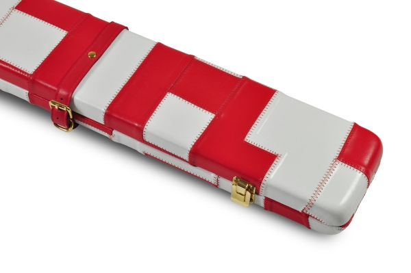 White & Red Patchwork Pattern ¾ Leather Snooker Cue Case